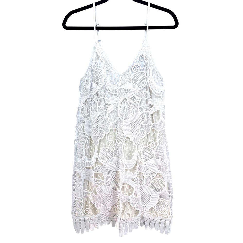 White Floral Lace Crochet Dress M Boho Coquette Festival Wedding Summer Bride